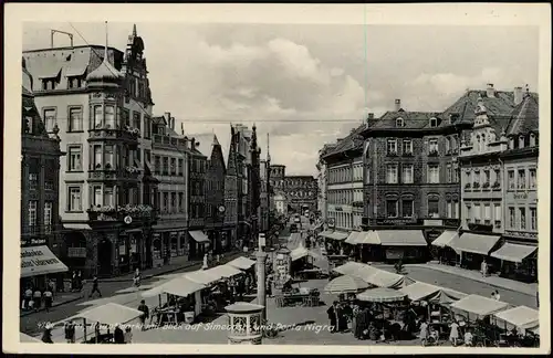 Ansichtskarte Trier Hauptmarkt, Geschäfte Marktbuden Uhr 1935