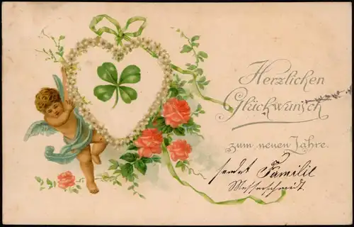 Motiv: Engel Angel Neujahr Sylvester New Year Herz Kleeblatt 1899