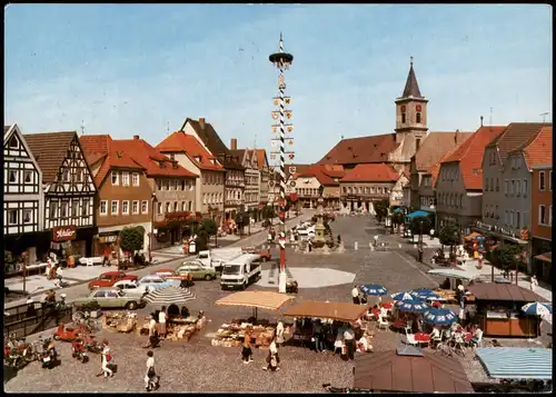 Ansichtskarte Bad Neustadt a.d. Saale Marktplatz Markttreiben Stände 1980