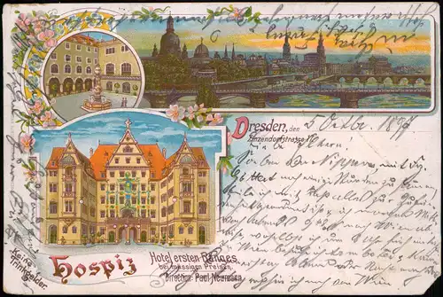 Litho AK Innere Altstadt-Dresden Zinzendorfstrasse Hotel Hospiz 3 Bild 1897