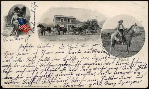 Postcard Montana An Overland Stage Cowboy 1898  gel. USA n. Deutschland