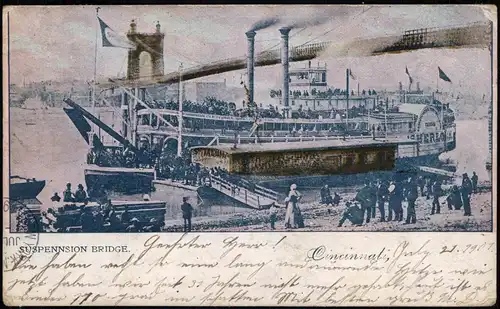 Postcard Cincinnati (Ohio) Dampfer Brigde Steamer 1901  gel. USA n. Deutschland