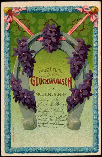 Ansichtskarte  Neujahr Sylvester New Year Feilchen Hufeisen 1904