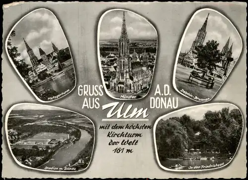 Ansichtskarte Ulm a. d. Donau Mehrbildkarte 5 Foto-Ansichten 1964