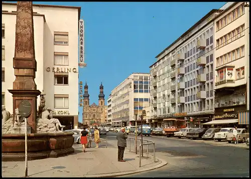 Ansichtskarte Mainz Große Bleiche Brunnenplatz Geschäfte Autos 1965