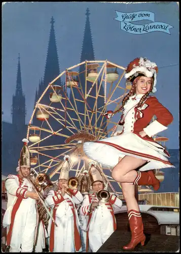 Ansichtskarte Köln Mariechen der ROTEN FUNKEN Karneval, Riesenrad 1971