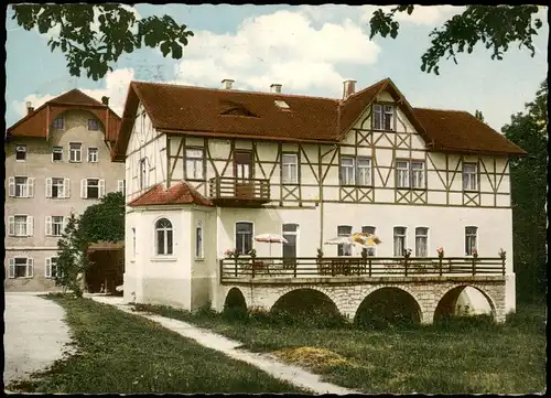 Ansichtskarte Wemding Ortsansicht mit Pension Seebauer Wildbad Wemding 1963