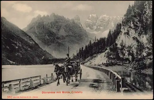 .Trentino-Südtirol Dürrensee mit Monte Cristallo, Pferdekutsche 1909