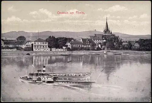 Ansichtskarte Oestrich Schiffe Dampfer Steamer u. Stadt Künstlerkarte 1917