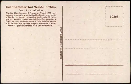 Ansichtskarte Weida (Thüringen) Der Eisenhammer im Aumatal 1954