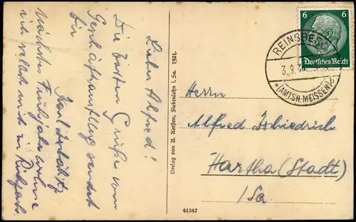 Ansichtskarte Reinsberg (Sachsen) Blick auf die Stadt - Amt Meißen 1934