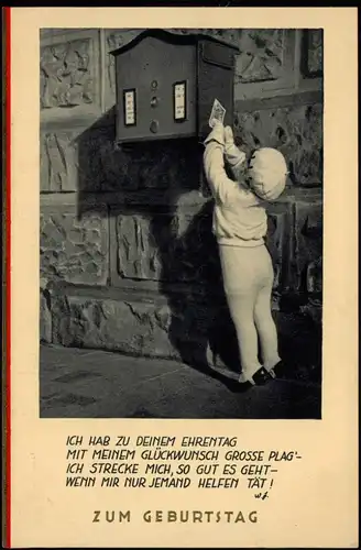 Glückwunsch Geburtstag Birthday Kind wirft Brief in den Briefkasten 1926