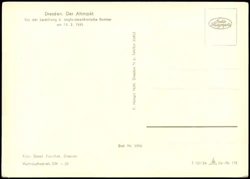 Ansichtskarte Innere Altstadt-Dresden Altmarkt vor der Zerstörung 1940/1956