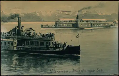 Ansichtskarte Starnberg Schiffe Dampfer Steamer auf dem Starnberger See 1932