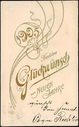 Neujahr Sylvester New Year JUGENDSTIL - Ornament 1905 Goldrand/Prägekarte