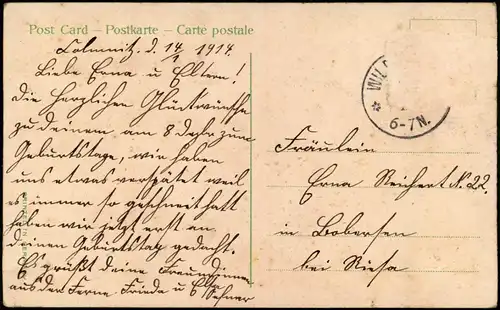 Geburtstag Birthday Junge Mädchen Blumenkarre 1914 Goldrand/Prägekarte