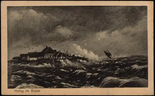Ansichtskarte Hallig Hooge Hallig im Sturm - Stimmungsbild 1925