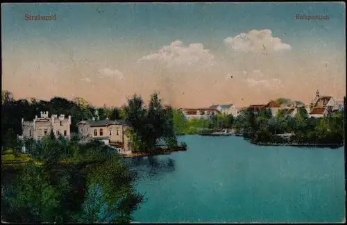 Ansichtskarte Stralsund Knieperteich und Villen 1914