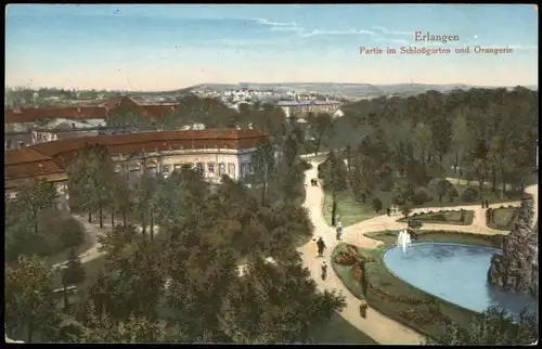 Ansichtskarte Erlangen Partie  Schloßgarten 1916 1. Weltkrieg Feldpost gelaufen