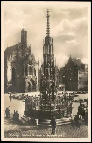 Ansichtskarte Nürnberg Schöner-Brunnen und Frauenkirche 1928