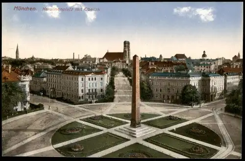 Ansichtskarte München Karolinenplatz mit Obelisk, Stadt-Panorama 1922