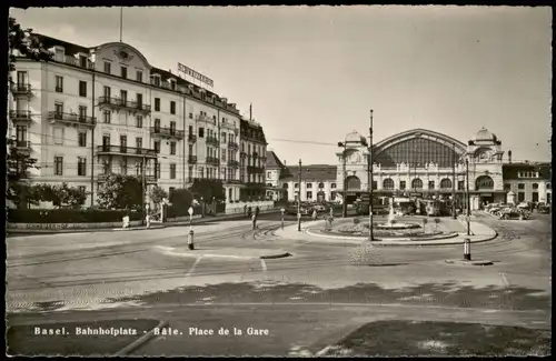 Ansichtskarte Basel Bahnhofplatz - Bâle. Place de la Gare 1950
