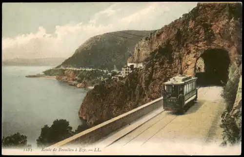 CPA .Frankreich Route de Beaulieu à Eze mit Tram 1910
