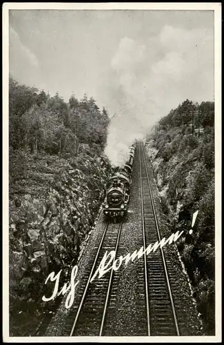Ansichtskarte  Verkehr Eisenbahn Zug Dampf-Lokomotive "Ich komme!" 1950