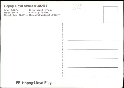 Ansichtskarte  Flugzeug Airplane Hapag-Lloyd Airbus A-300 B4 1979