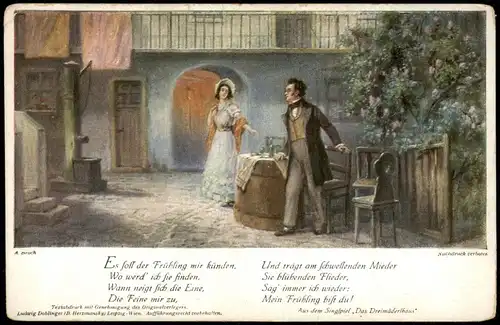 Künstlerkarte (Art) Kunstwerk Künstler A Brock Das Dreimäderlhaus 1910