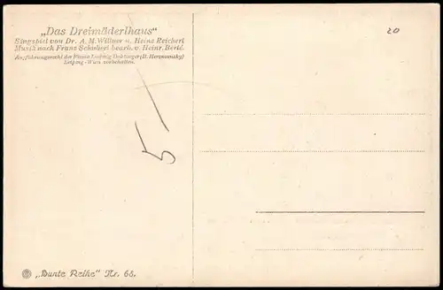 Kunst-AK Das Dreimäderlhaus Singspiel von Dr. Wainer u. Heinz Reichert 1910