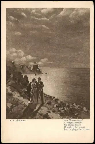 Künstlerkarte Art Künstler Ribano Am Meeresstrand 1918  1. Weltkrieg Feldpost