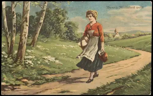 Ansichtskarte  Künstlerkarte (Art) Kunstwerk "Wenn's Mailüfterl weht" 1910