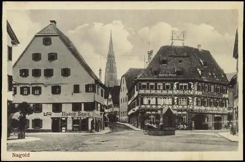 Ansichtskarte Nagold Hotel Post, Straßenpartie 1922