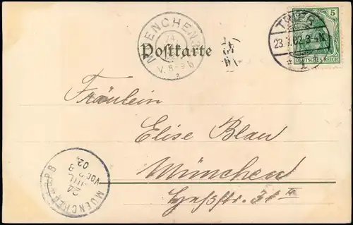 Ansichtskarte Typen Moselblümchen Weinkönigin Prosit! 1902 gel. Stempel Trier
