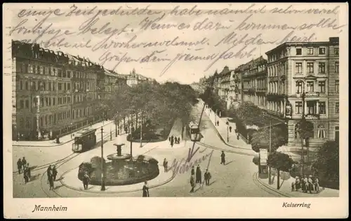Ansichtskarte Mannheim Kaiserring, Straßenbahn 1922