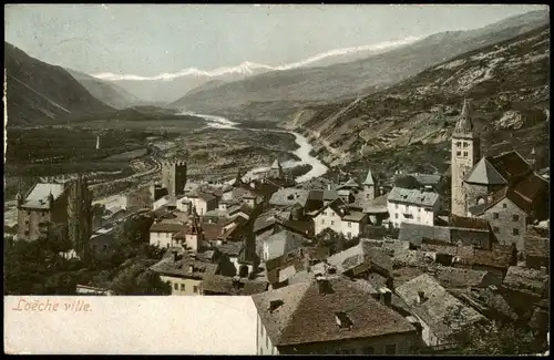 Ansichtskarte Leuk (Loèche) Blick über die Stadt - Tal 1912