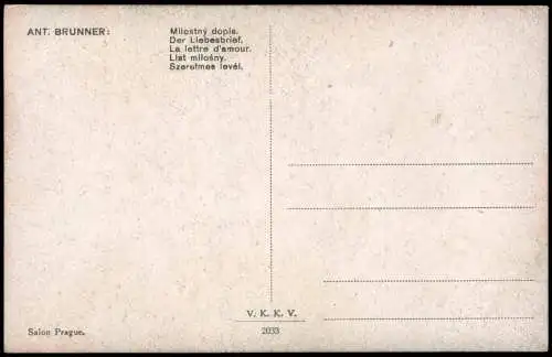 Künstlerkarte (Art) Kunstwerk Künstler ANT. BRUNNER: Der Liebesbrief Frau 1910
