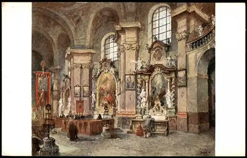 Künstlerkarte (Art) Kunstwerk Künstler Blažiček: Intérieur d'une église 1930
