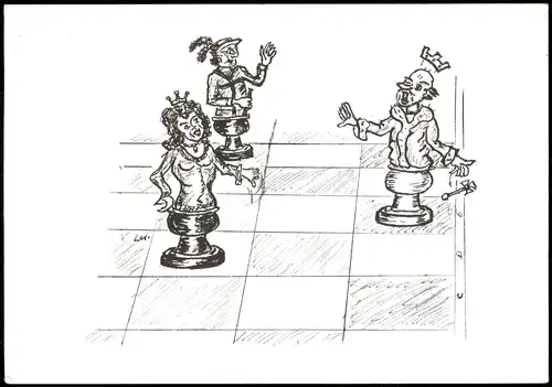 Schach-Spiel (Chess) Motivkarte mit Spiel-Figuren auf Schachbrett 1995