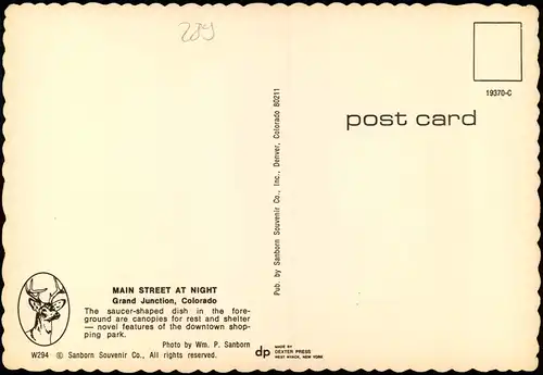 Postcard Grand Junction Colorado MAIN STREET AT NIGHT 1979