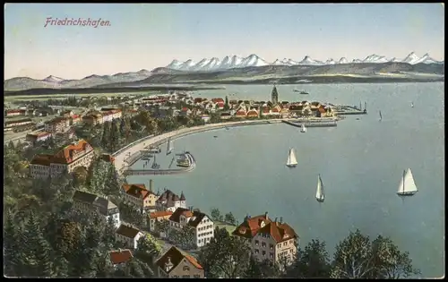 Ansichtskarte Friedrichshafen Stadt, Hafen - Vogelschau - Künstlerkarte 1925