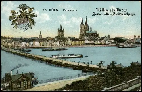 Ansichtskarte Köln Panorama-Ansicht über den Rhein zum Dom 1914 1. WK Feldpost