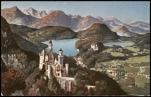 Schwangau Schloss Neuschwanstein aus der Vogelschau-Perspektive 1920