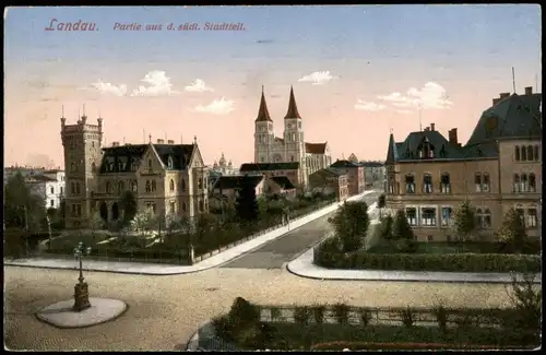 Ansichtskarte Landau (Isar) Panorama Partie  Stadtteil 1915 1. WK Feldpost