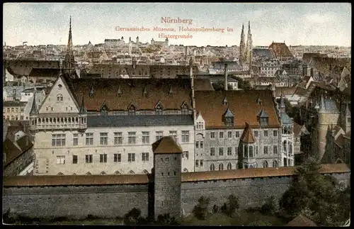 Nürnberg Germanisches Museum, Hohenzollernburg im Hintergrund 1910
