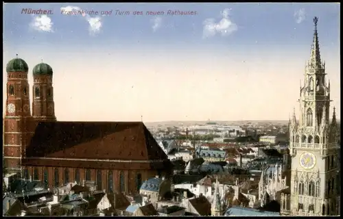 Ansichtskarte München Frauenkirche und Turm des neuen Rathaus 1922