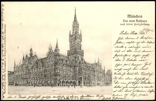 Ansichtskarte München Das neue Rathaus Fertigstellung 1902    (Ankunftsstempel)