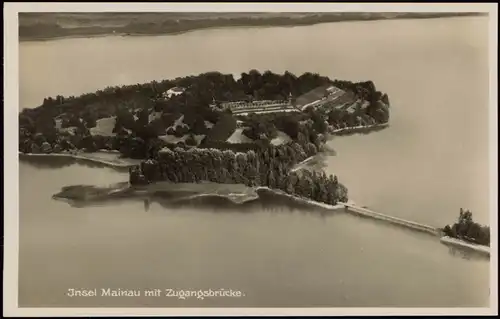 Ansichtskarte Konstanz Insel Mainau mit Zugangsbrücke, Luftaufnahme 1930