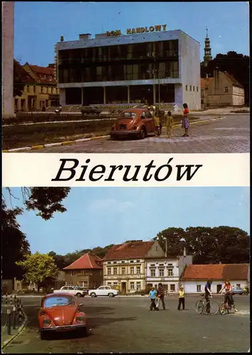 Bernstadt (Schlesien) Bierutów Plätze 2 Bild roter VW Käfer 1977